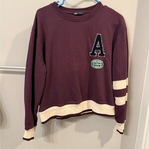 Zara Burgundy Sweater with Cream Details
